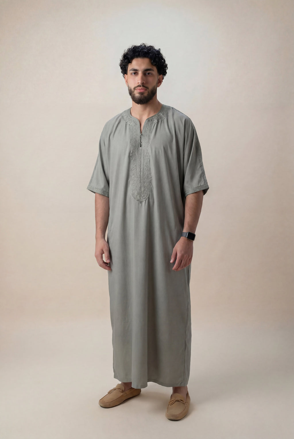 Moroccan Gandoura Sage Green Full Length Men – Premium Cotton Gandoura by Darul-Hayaa